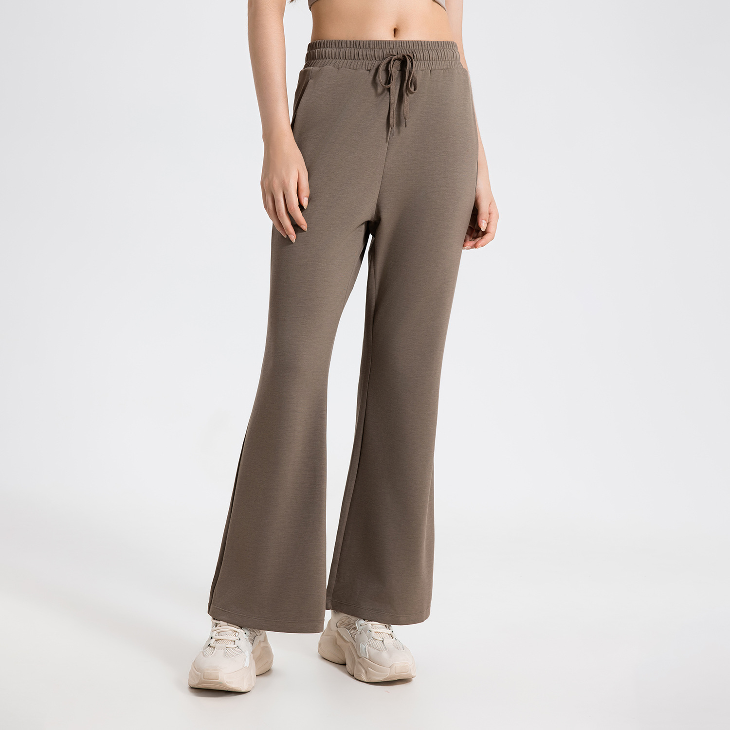 Women's Fashionable Casual Breathable High Waist Shaping Sports Pants Kaki Brown - Shop at LoveMi