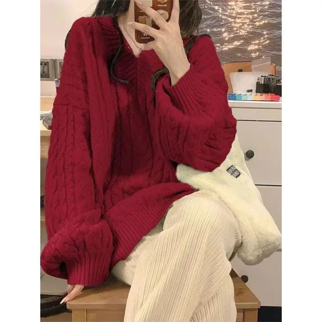 Outerwear Idle Style Design Sense Niche Thermal Sweater Top Red - Shop at LoveMi