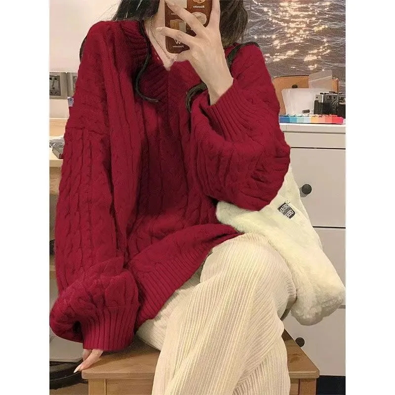 Outerwear Idle Style Design Sense Niche Thermal Sweater Top - Red