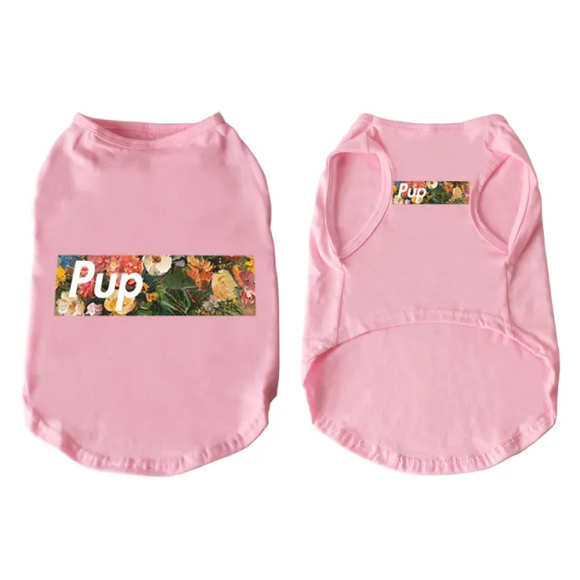 Dog Clothing Spring And Autumn Puppy Pet Clothes Summer Large Dog French Fighting Cow Cotton Vest Vest Vest Pink Flower 2 - Shop at LoveMi