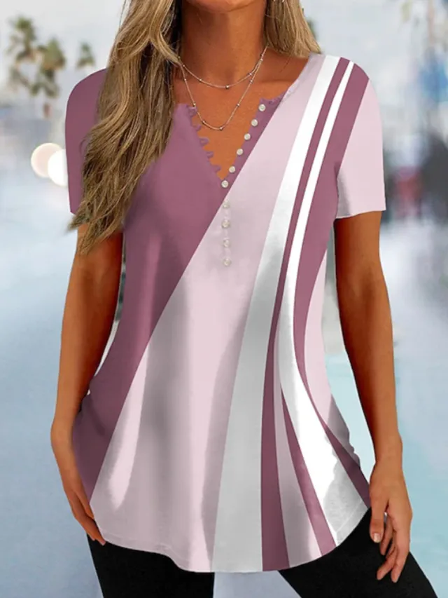 Summer Women's Button Geometric Print Casual Top 6Style Xxl - Shop at LoveMi