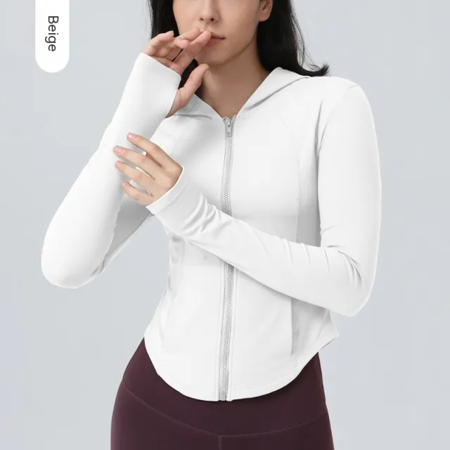 Fleece lined Yoga Clothes Coat Women Beige - Shop at LoveMi