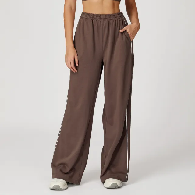 Track Sweatpants Loose High Waist Straight Casual Pants Dark Brown - Shop at LoveMi