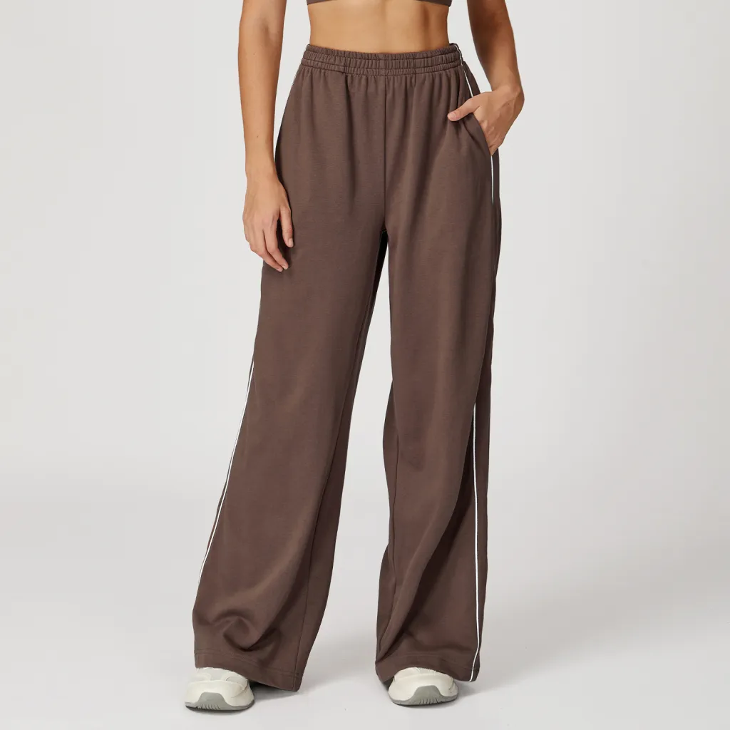 Track Sweatpants Loose High Waist Straight Casual Pants - Dark Brown