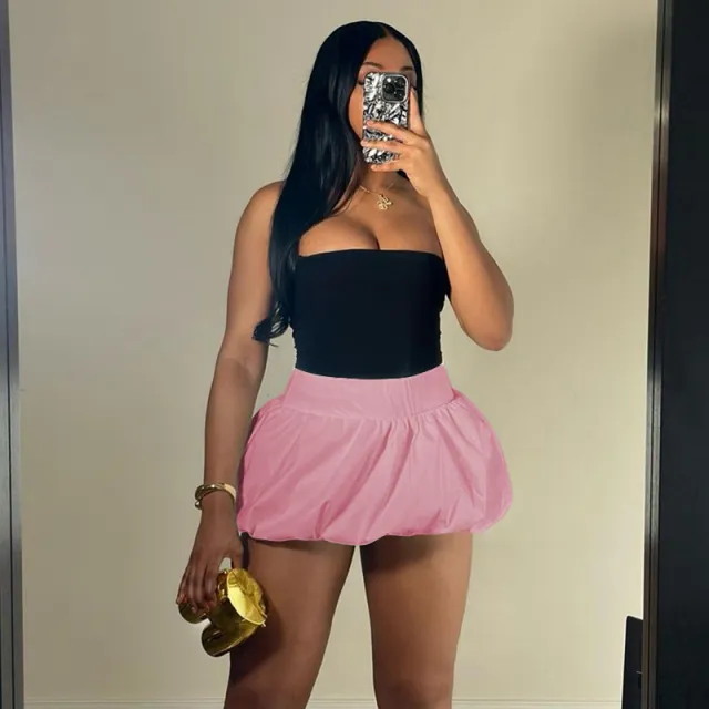 Pure Color All matching Puffy High Waist Ultra Short Skirt Pink - Shop at LoveMi