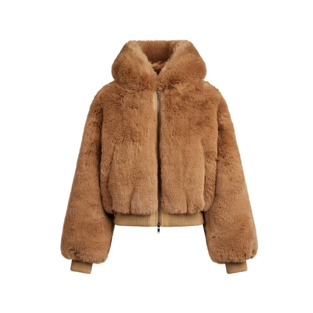Women's Hooded Warm Fleece EcoFriendly Faux Fur Jacket With Zipper Brown - Shop at LoveMi
