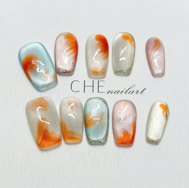 Handmade Custom Wear Armor Colorful Contrast Color Candy Color Short Cat Eye Manicure Short Square - Shop at LoveMi