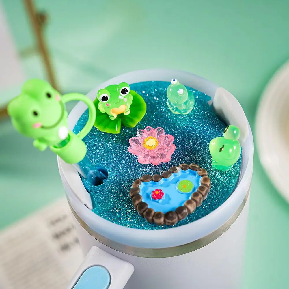 Cup Lid Straw Fixed Acrylic Cartoon Stereo Luminous Frog Style