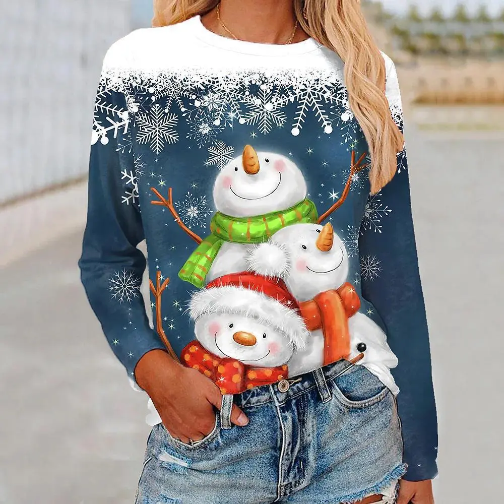 3d Digital Printing Christmas Women's Long-sleeved T-shirt Round Neck - Nsct01-M