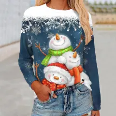3d Digital Printing Christmas Women's Long-sleeved T-shirt Round Neck - Nsct01-M - View 1