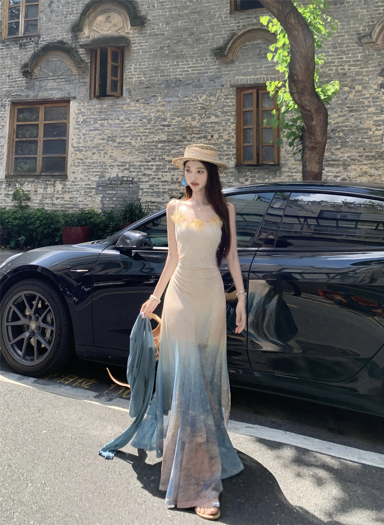 Pure Waist Slimming Fishtail Midi Dress Suspender Dress - Shop at LoveMi