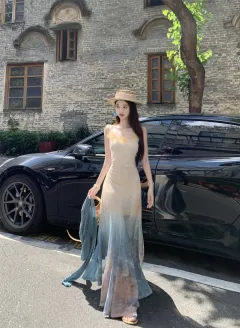 Pure Waist Slimming Fishtail Midi Dress - Suspender Dress - View 1