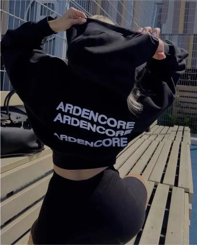 Harajuku Oversized Cropped Letter Print Zip-up Hoodie - Black
