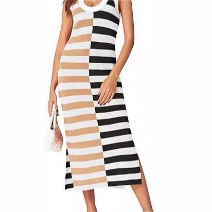 Knitted Color Matching Color Contrast Women's U-neck Sleeveless Casual Elegant Cotton Jumpsuit