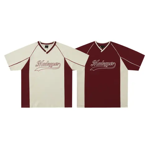 Short-sleeved Men's Summer Color Contrast Patchwork Loose T-shirt Couple