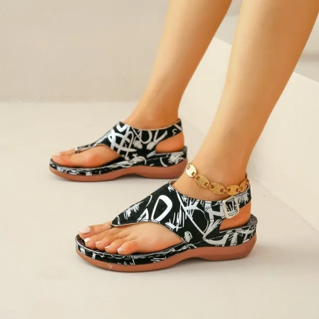 Herringbone Sandals Ethnic Style Embroidered Flower Back Buckle Wedge Red - Shop at LoveMi