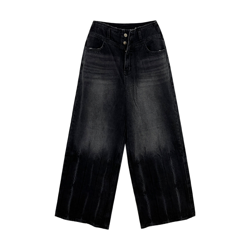 Retro High Waist Double Buckle Design Jeans For Women Black - Shop at LoveMi