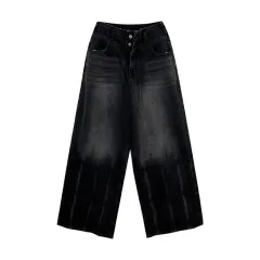 Retro High Waist Double Buckle Design Jeans For Women - Black - View 1