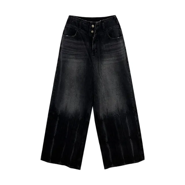 Retro High Waist Double Buckle Design Jeans For Women Black - Shop at LoveMi