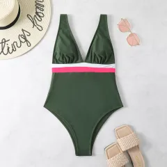 Stitched Backless Swimsuit Adjustable Size - Green - View 1