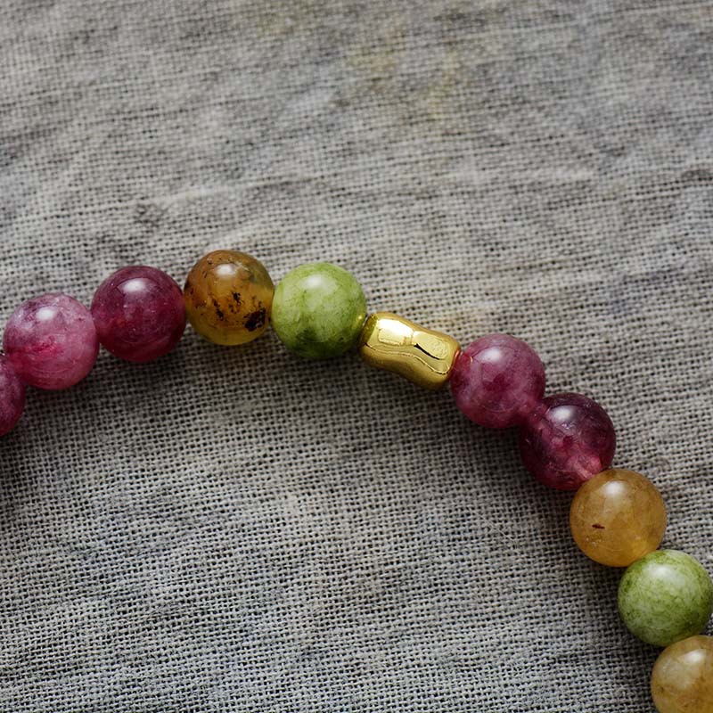Natural Stone Amethyst Tourmaline Crystal Handmade Elastic Beaded Bracelet Jewelry