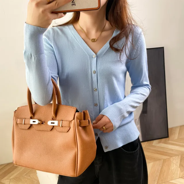 Cardigan V neck Sweater Loose Bottoming Sweater Sky Blue - Shop at LoveMi