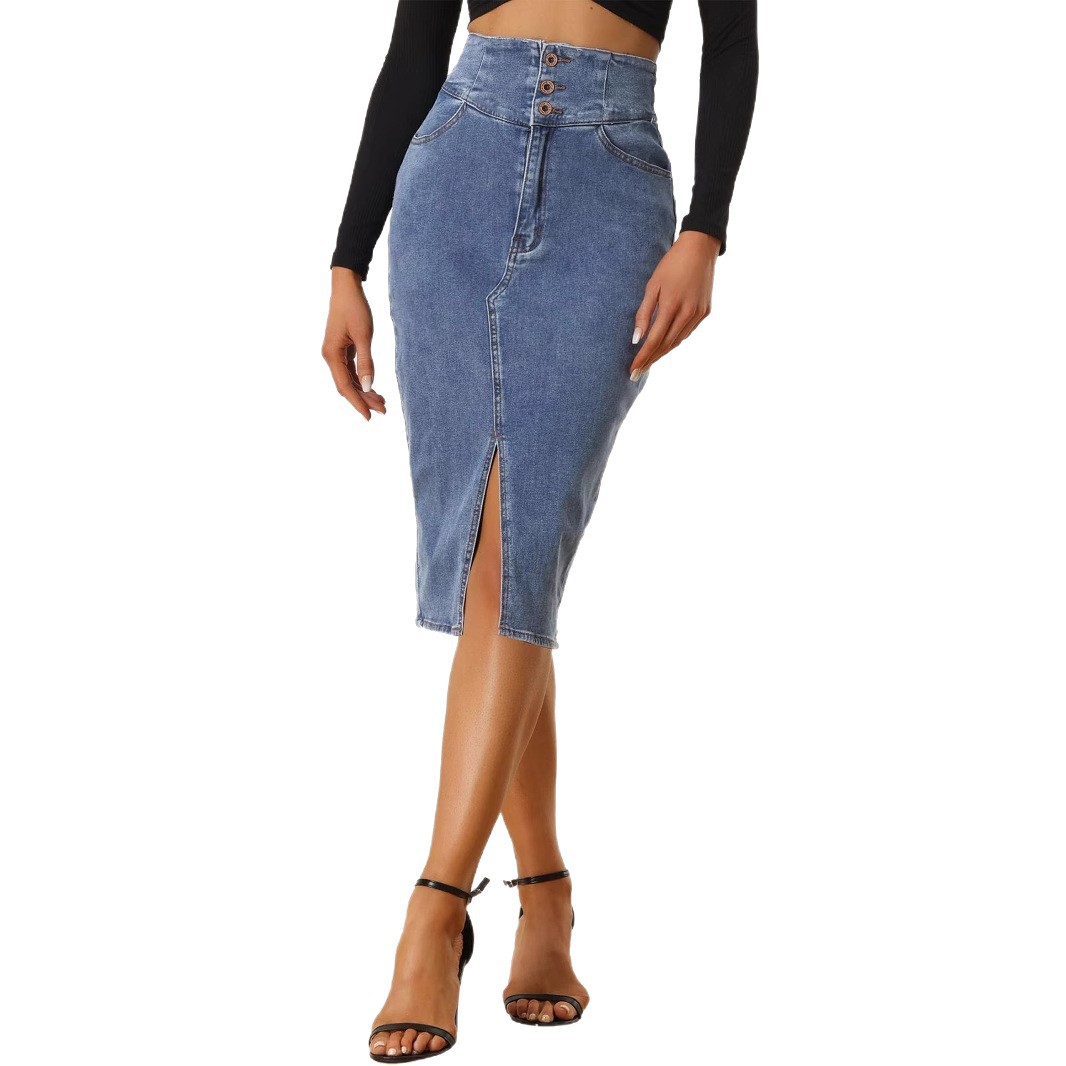 Womens High-Waisted Irregular New Denim Skirt