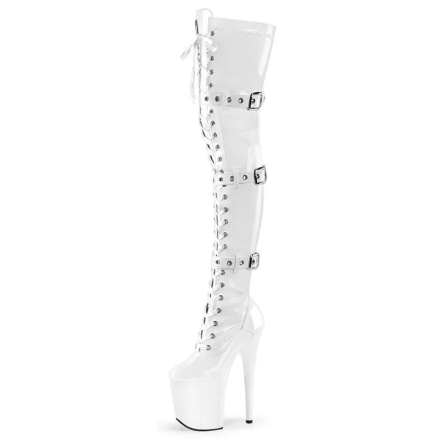 Knee Over Elastic Patent Leather Super High Heels Waterproof Platform Boots White - Shop at LoveMi