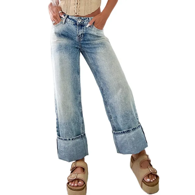 Solid Color High Waist Straight Pants Women's European And American Fashion Retro Lc7875199P1204 - Shop at LoveMi