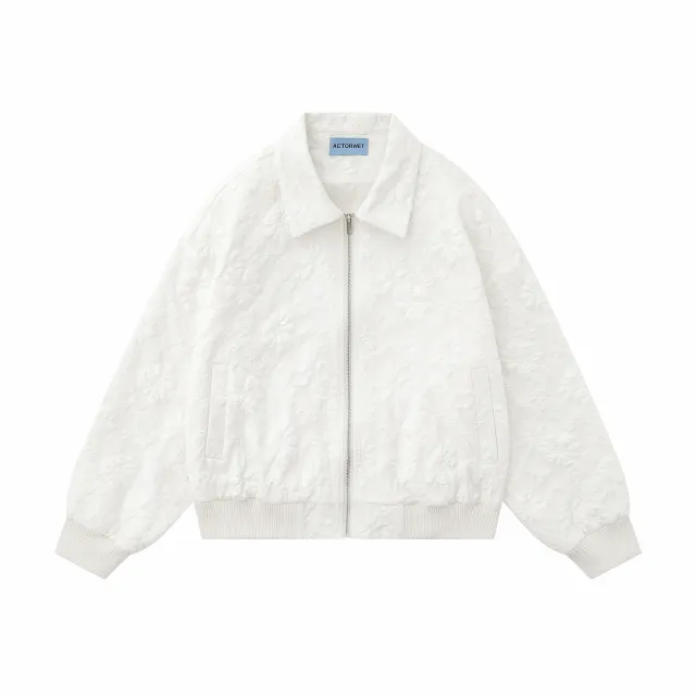 Dark Lightly Mature Embossed Pleated Long sleeved Shirt White - Shop at LoveMi