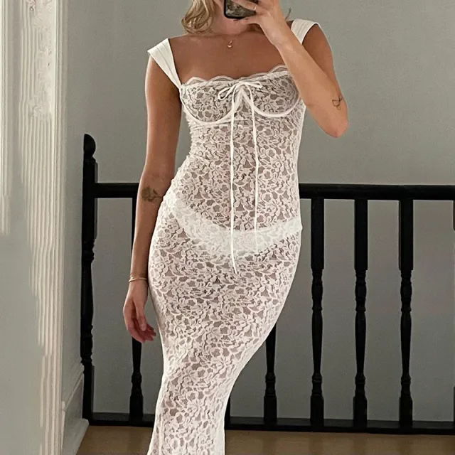 Women's Slim Fit Fashion Lace See through Dress White - Shop at LoveMi