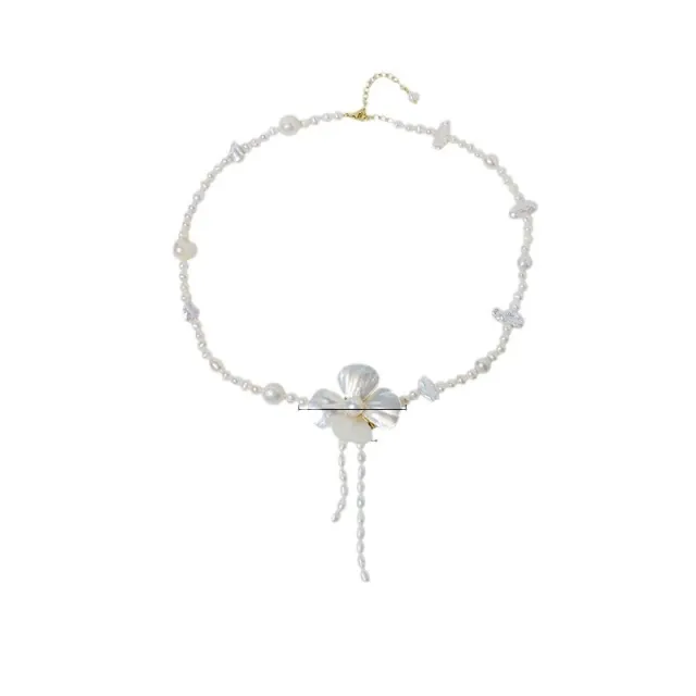 Tassel Necklace Shell Flower Pendant Advanced Clavicle Chain White - Shop at LoveMi