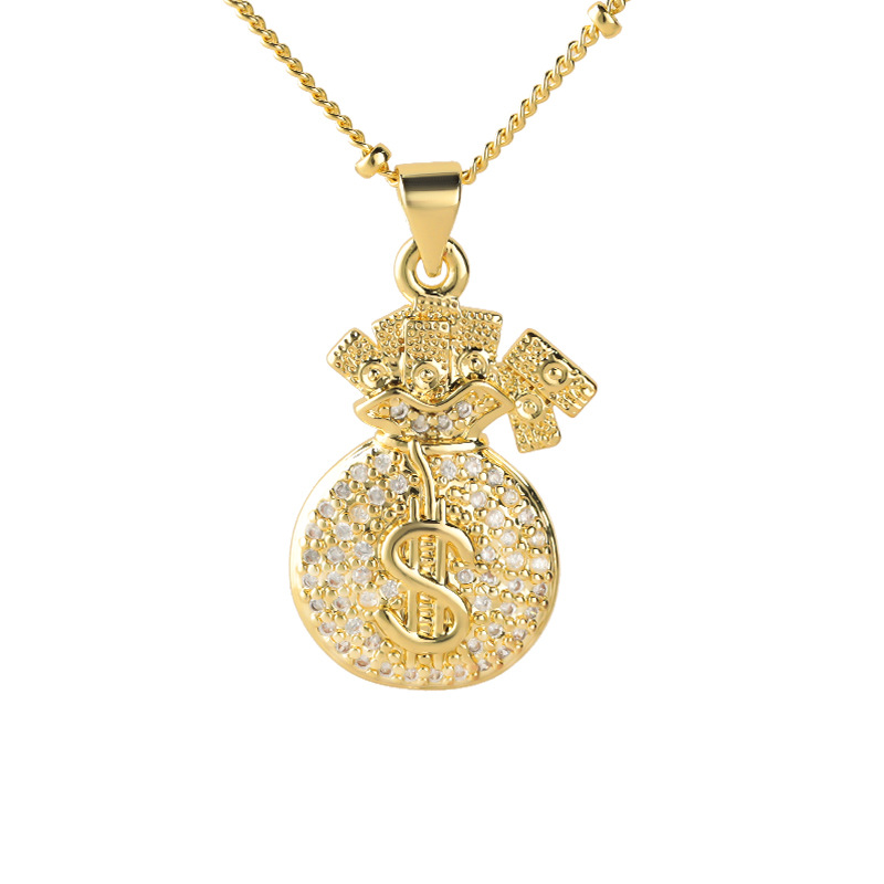 Inlaid Zircon Lucky New Year Wallet Copper Plated Pendant