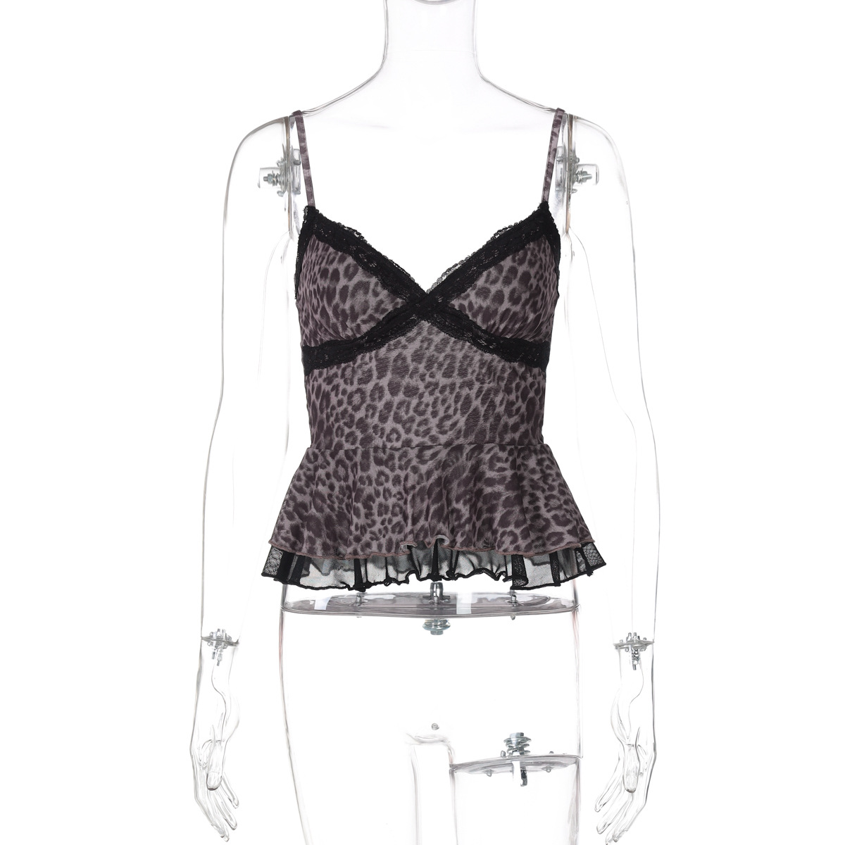 Women's Fashion V neck Lace Printed Vest Leopard Print - Shop at LoveMi