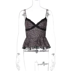 Women's Fashion V-neck Lace Printed Vest - Leopard Print - View 1