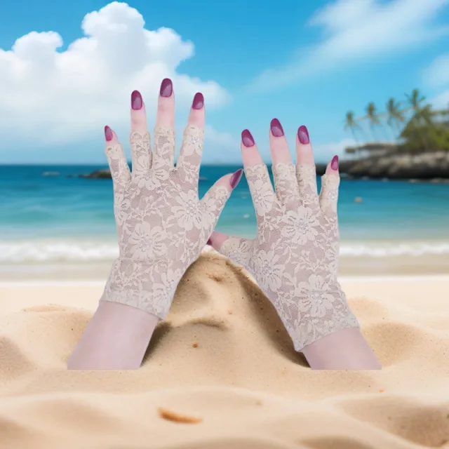 Half Finger Lace Sun Protection Gloves For Women Summer Beige - Shop at LoveMi