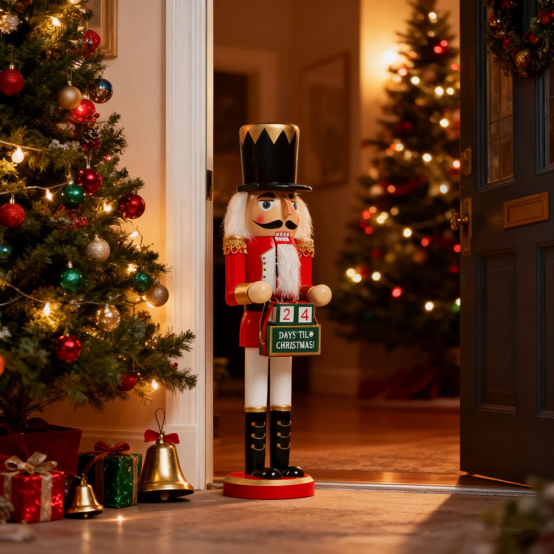 Wooden nutcracker christmas tree background decoration