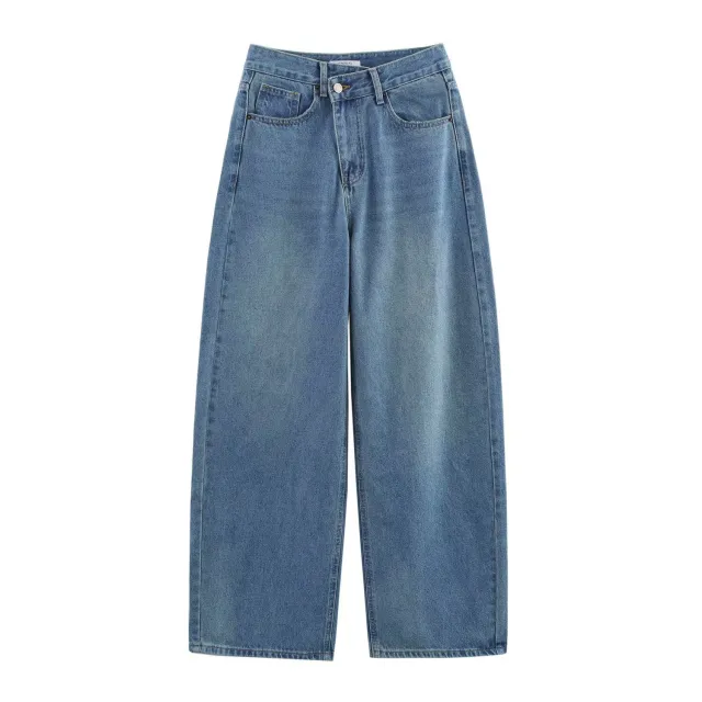 Casual All match Double Breasted High Waist Loose Jeans Light Blue - Shop at LoveMi