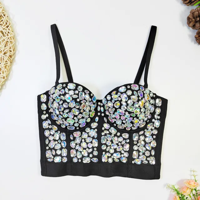 Niche Tube Top Beaded Light Diamond Sling Top Black And White Ab Color - Shop at LoveMi
