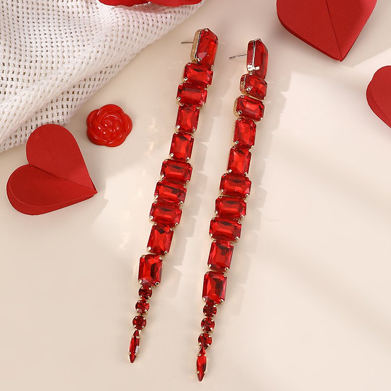 Earrings Women's Valentine's Day Irregular Rhinestone Long