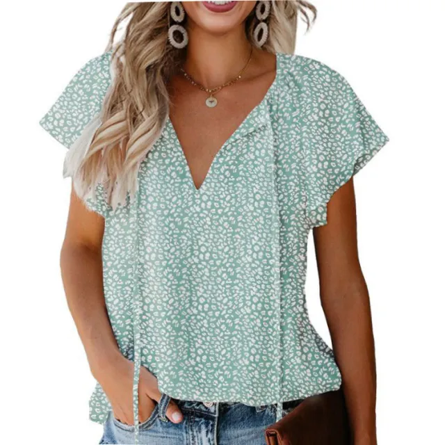 Floral Casual V neck Chiffon Shirt Loose And Simple Light Green - Shop at LoveMi