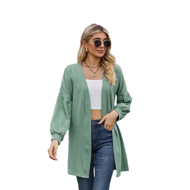 Long Sleeve Solid Color Loose Cardigan Top Women's Knitting Coat Green - Shop at LoveMi