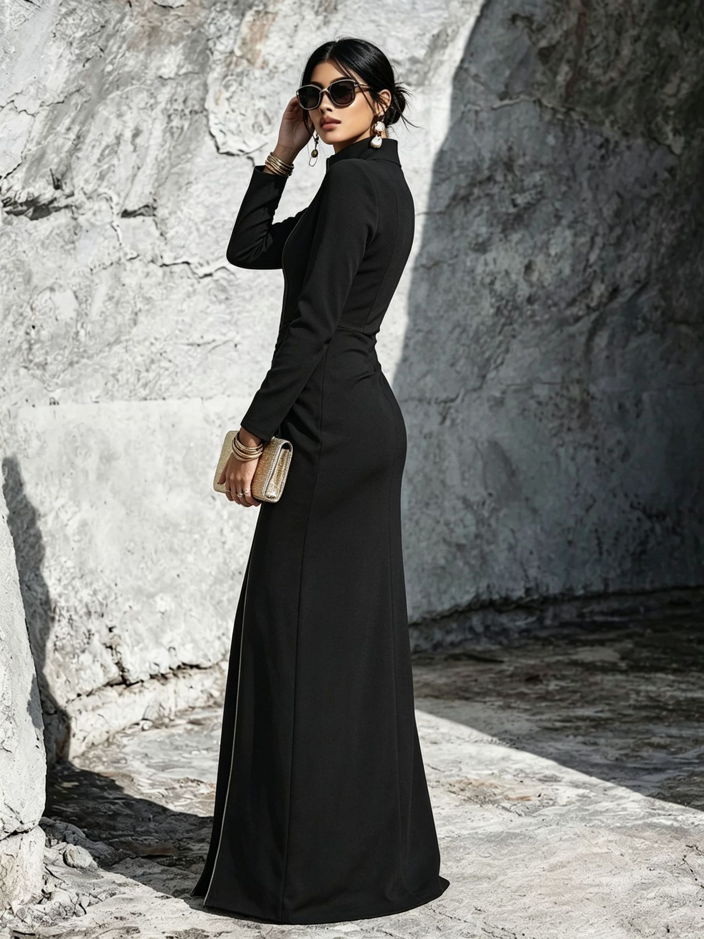 Women's Long-Sleeve Zip-Up Dress - Slim Fit Elegant