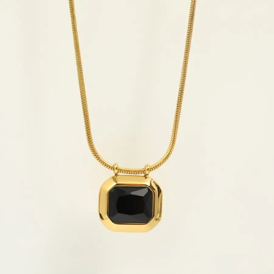 Stainless Steel Necklace Snake Chain Slidable Zircon Pendant Electroplated 18K Gold