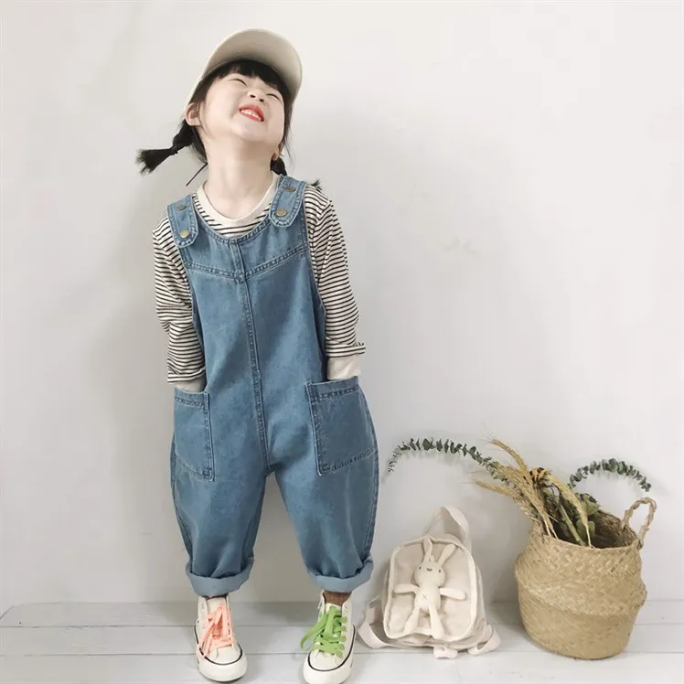 Children's Denim Suspender Pants Spring And Autumn New Boys And Girls Fashionable Loose Jumpsuit