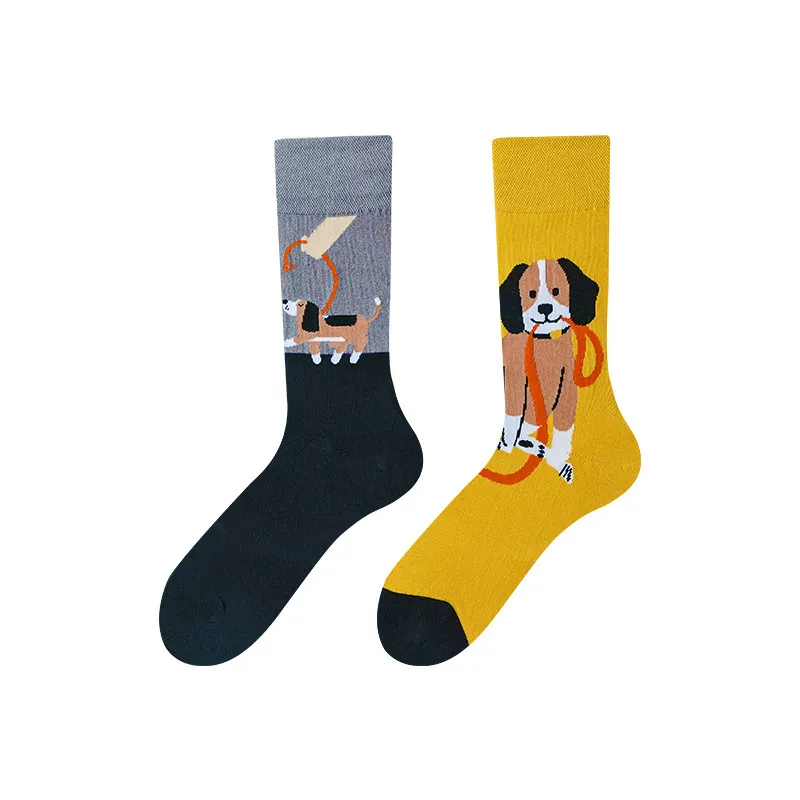 Asymmetric Middle Tube Cotton Socks Children - Cute Puppy-Average Size