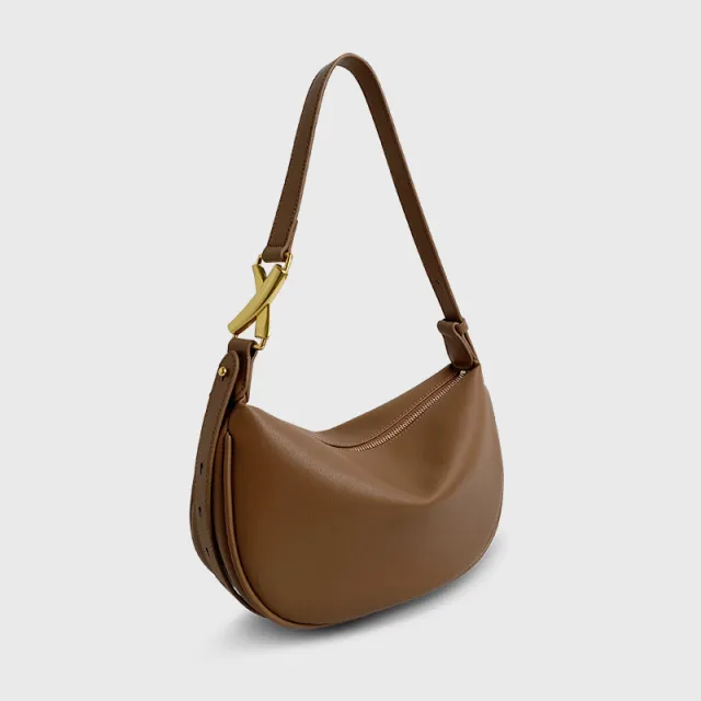 Simple Crescent Crossbody Soft Women's Cow Leather Bag Caramel - Shop at LoveMi