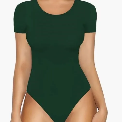 Women's Casual Bottoming Skinny Long sleeved T shirt Jumpsuit Dark Green Short Sleeve - Shop at LoveMi