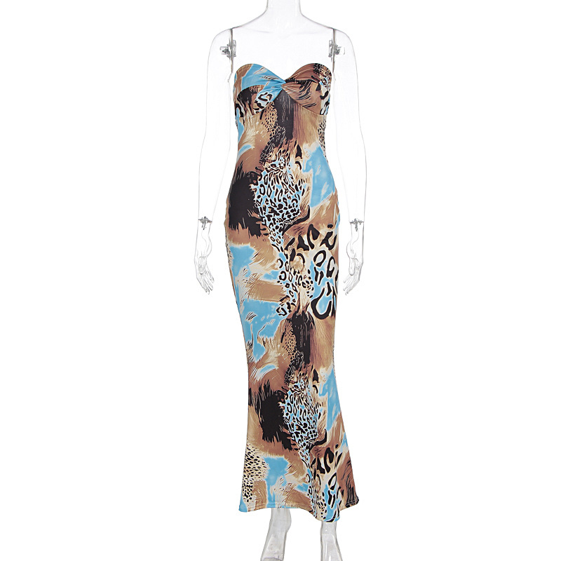 Strapless Tie back Long Dress Fashionable Sexy Dress Leopard Print - Shop at LoveMi