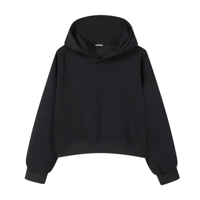 Women's Cotton Composite Cropped Hoodie Black - Shop at LoveMi
